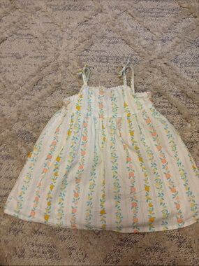 Janie and Jack White Dress with Peach and Yellow Fruit Print